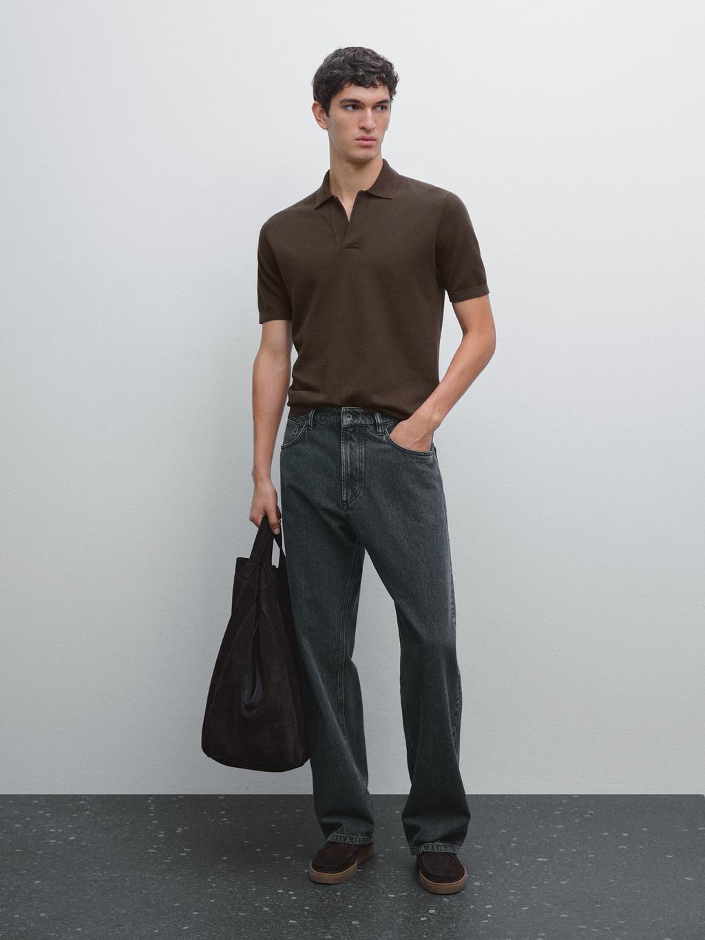 Knit V-neck polo shirt