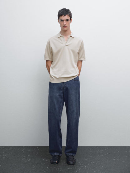 Knit V-neck polo shirt