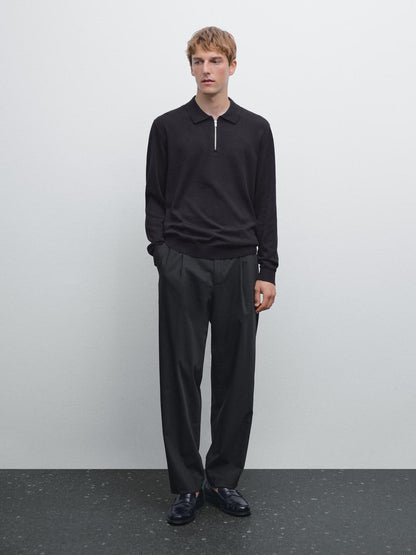 Knit polo sweater with zip