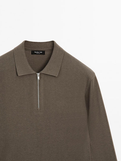 Knit polo sweater with zip