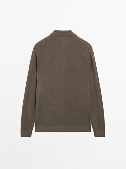 Knit polo sweater with zip