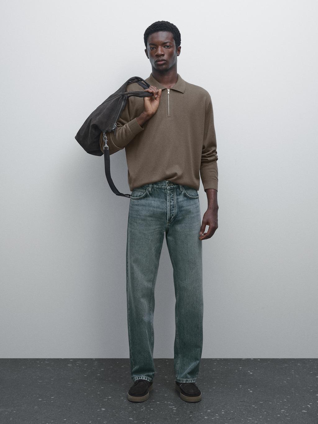 Knit polo sweater with zip