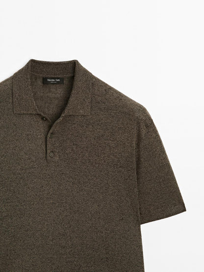 Linen blend knit polo shirt