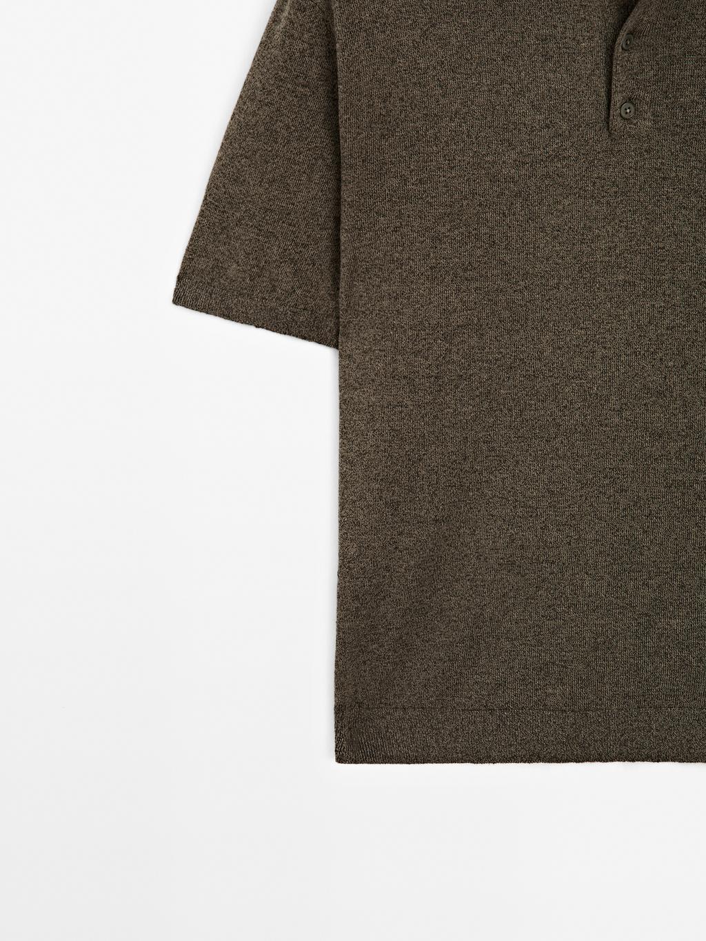 Linen blend knit polo shirt