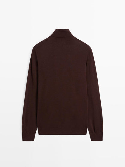 Wool blend high neck knit jumper