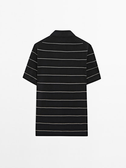 Striped cotton polo shirt with short sleeves