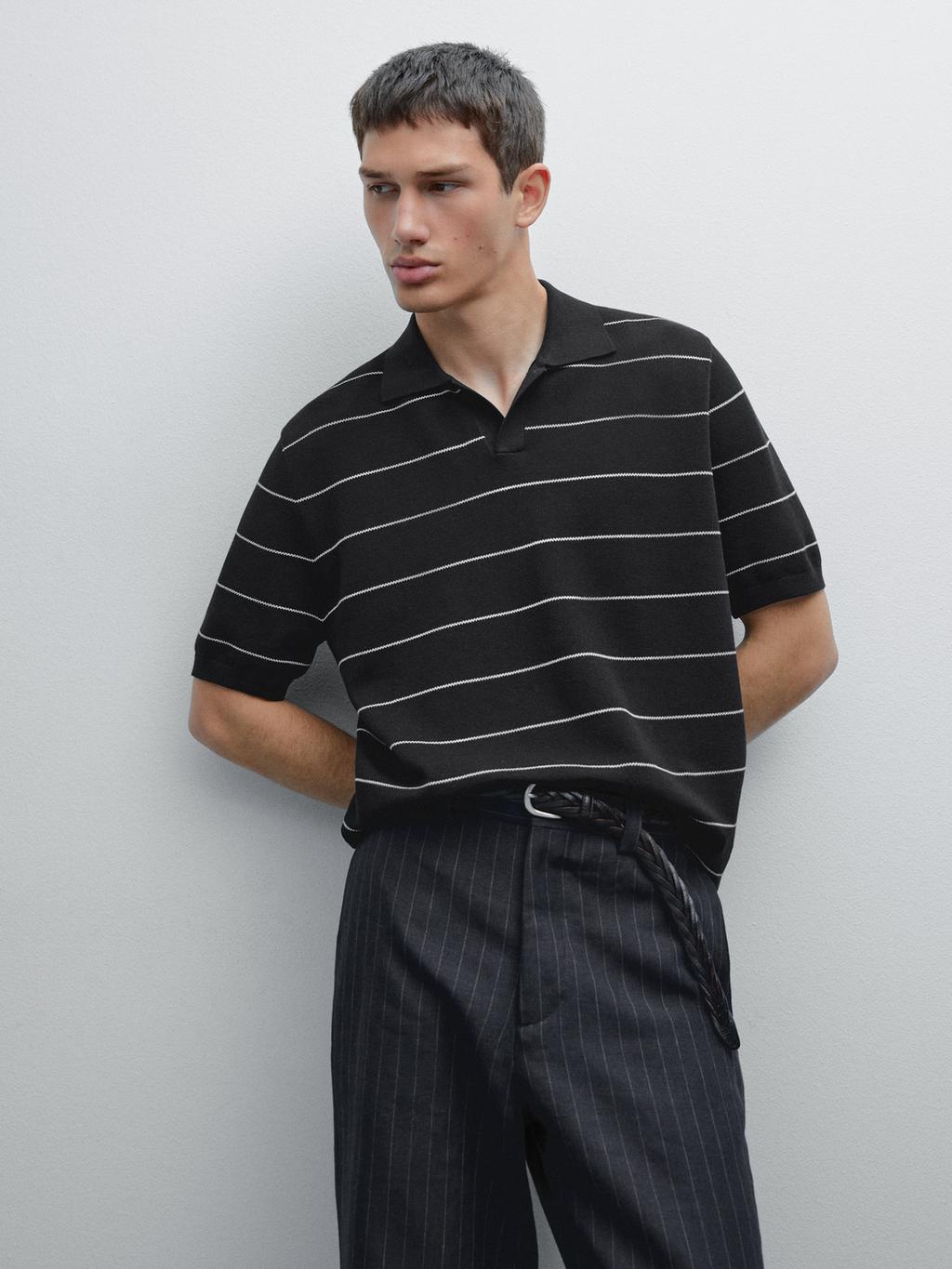 Striped cotton polo shirt with short sleeves