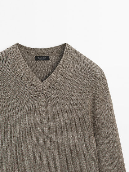 Melange knit V-neck sweater