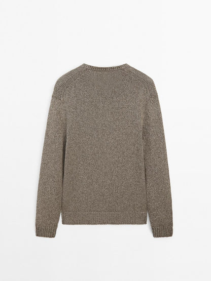 Melange knit V-neck sweater