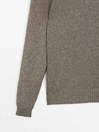 Melange knit V-neck sweater