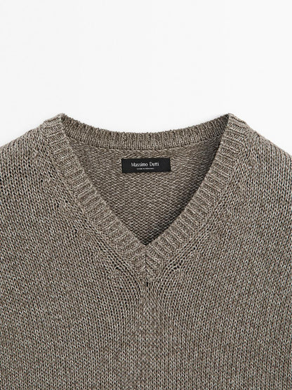 Melange knit V-neck sweater