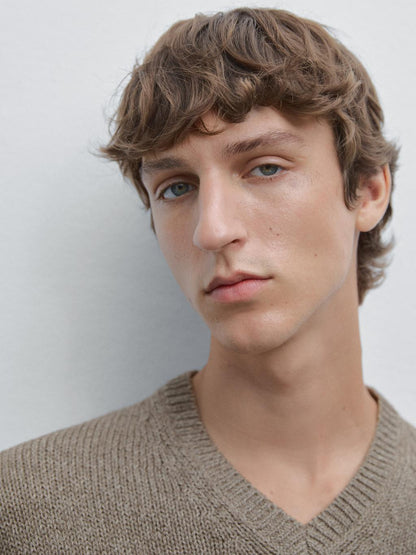 Melange knit V-neck sweater