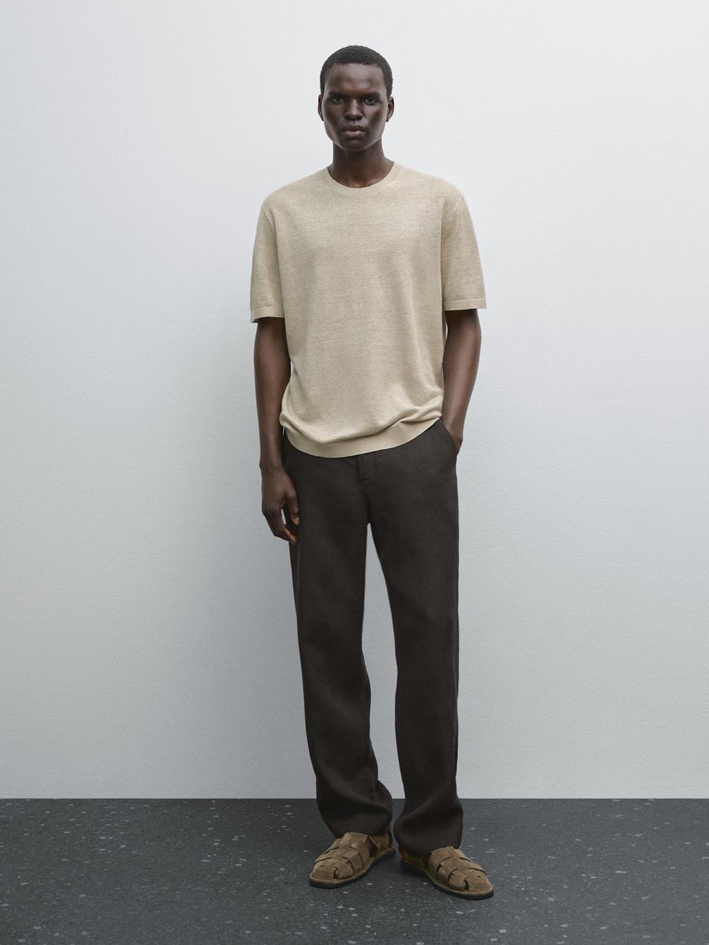 100% linen short sleeve knit T-shirt