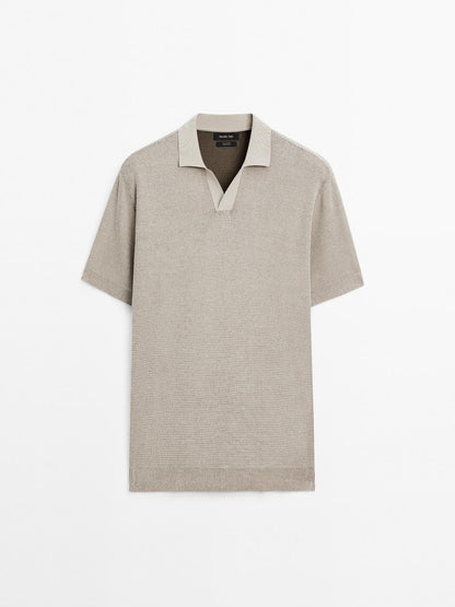 Textured knit V-neck polo shirt