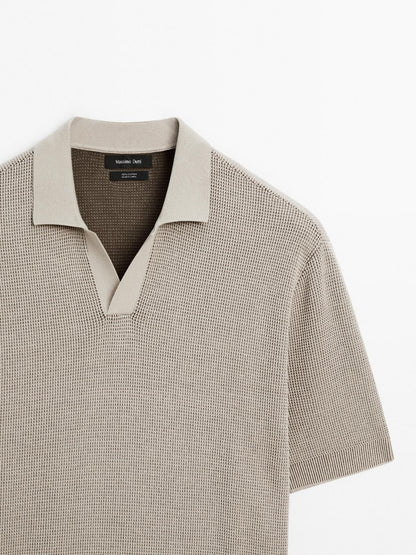 Textured knit V-neck polo shirt