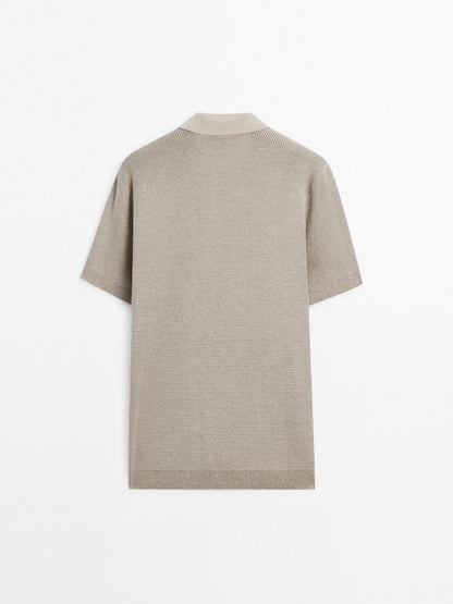 Textured knit V-neck polo shirt