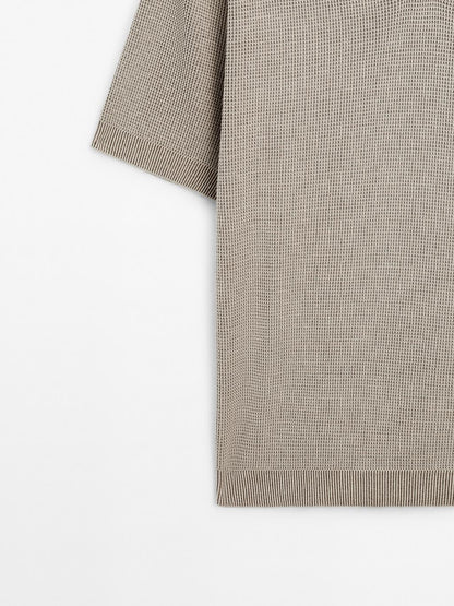 Textured knit V-neck polo shirt
