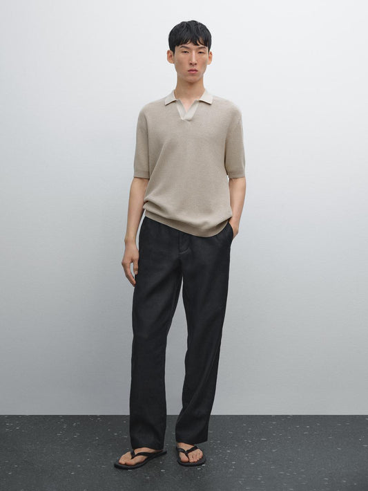 Textured knit V-neck polo shirt