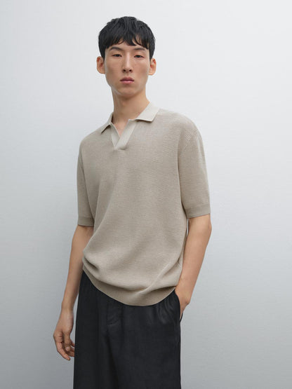 Textured knit V-neck polo shirt