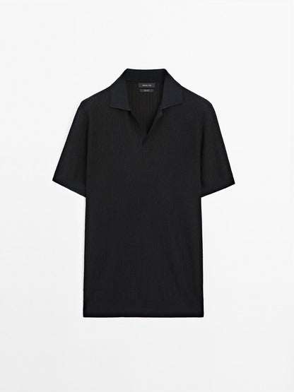 Short sleeve jacquard knit polo shirt