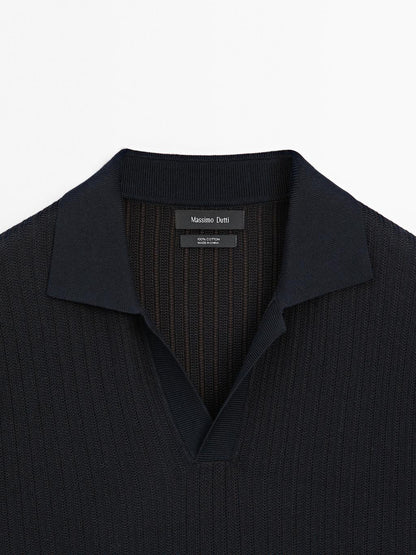 Short sleeve jacquard knit polo shirt