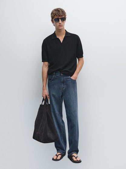 Short sleeve jacquard knit polo shirt