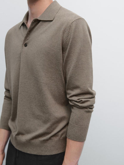 Cotton blend knit polo sweater