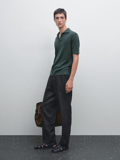 Knit V-neck polo shirt