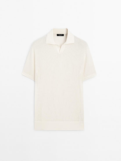 Cutwork V-neck polo shirt