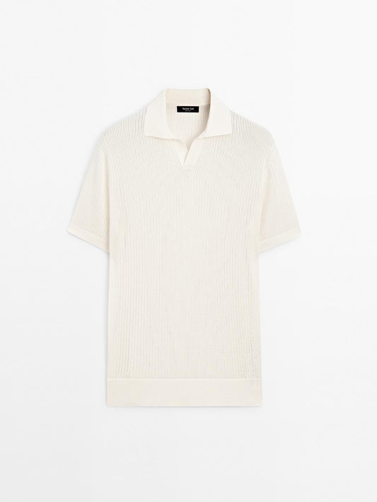 Cutwork V-neck polo shirt