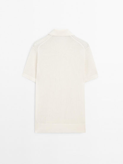 Cutwork V-neck polo shirt