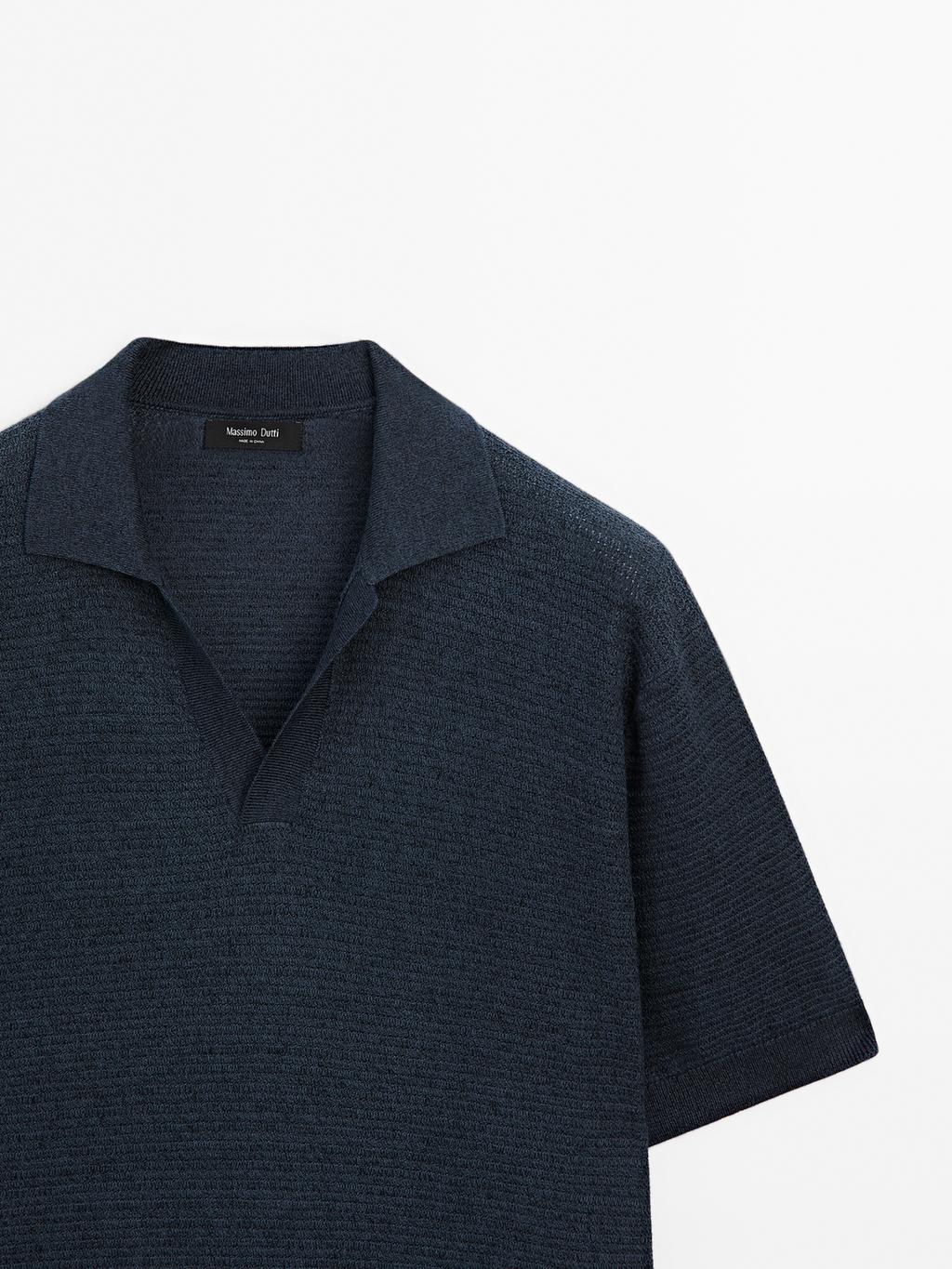 Linen and cotton knit polo shirt