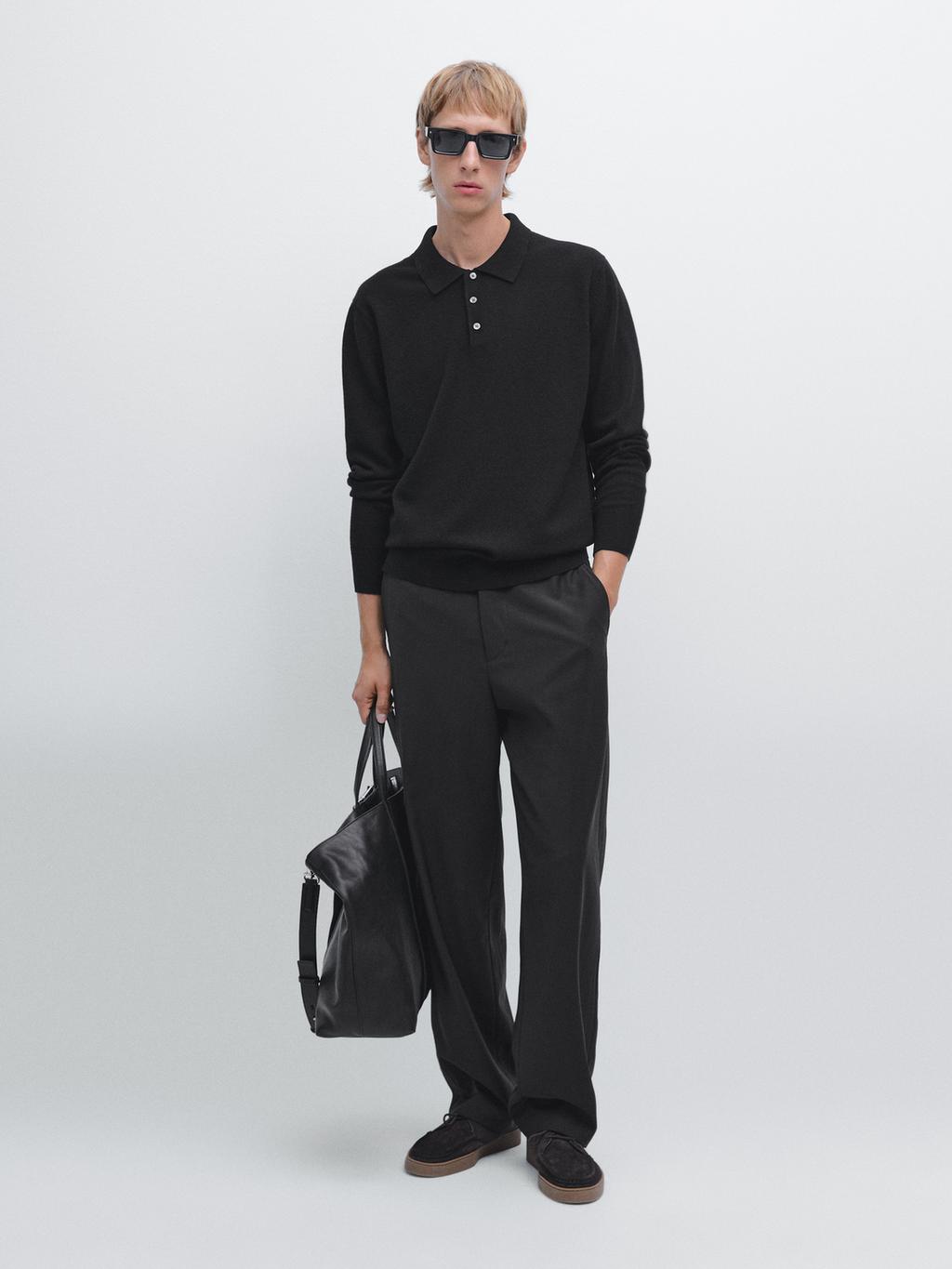 Wool blend knit polo jumper