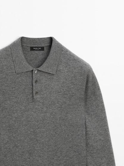 Wool blend knit polo jumper