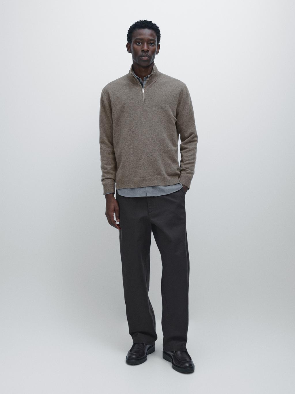 Mock neck knit sweater with zip