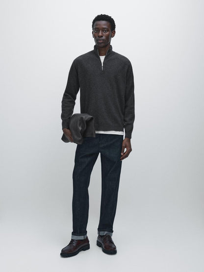 Mock neck knit sweater with zip