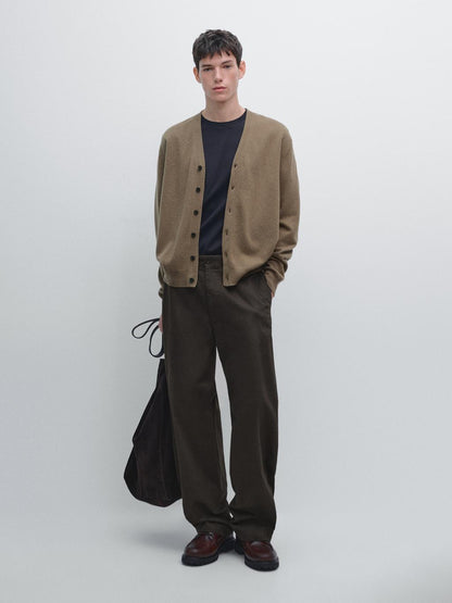 Wool blend V-neck knit cardigan