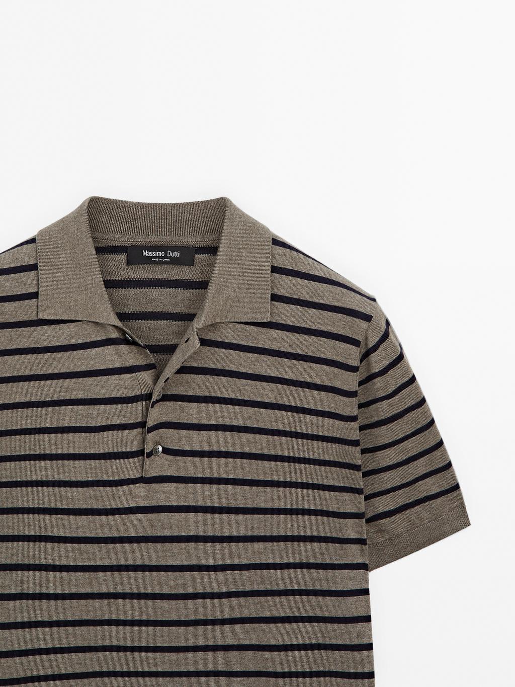 Short sleeve striped knit polo shirt