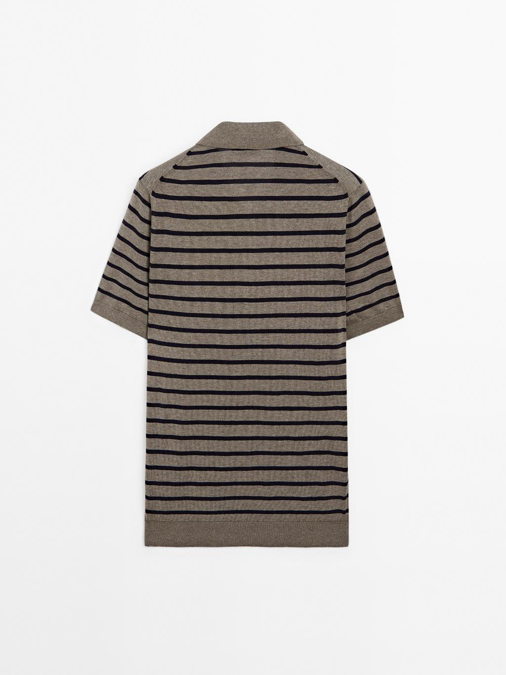 Short sleeve striped knit polo shirt