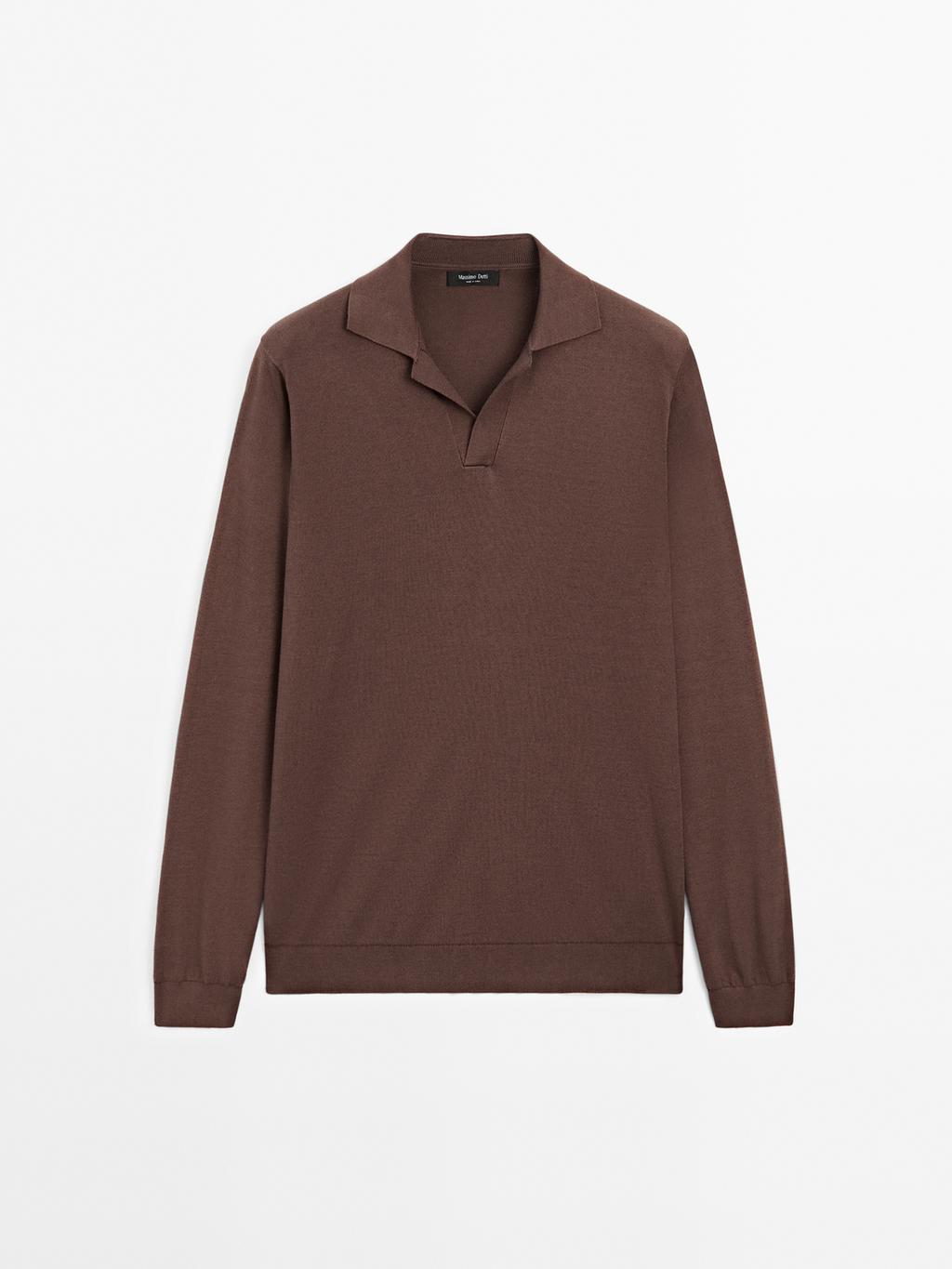 Cotton and silk blend knit polo sweater