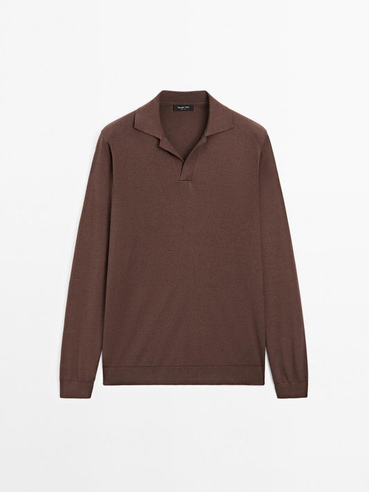 Cotton and silk blend knit polo sweater