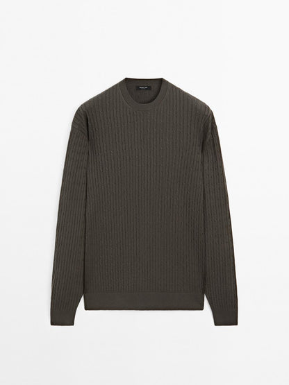 Cotton blend cable-knit sweater