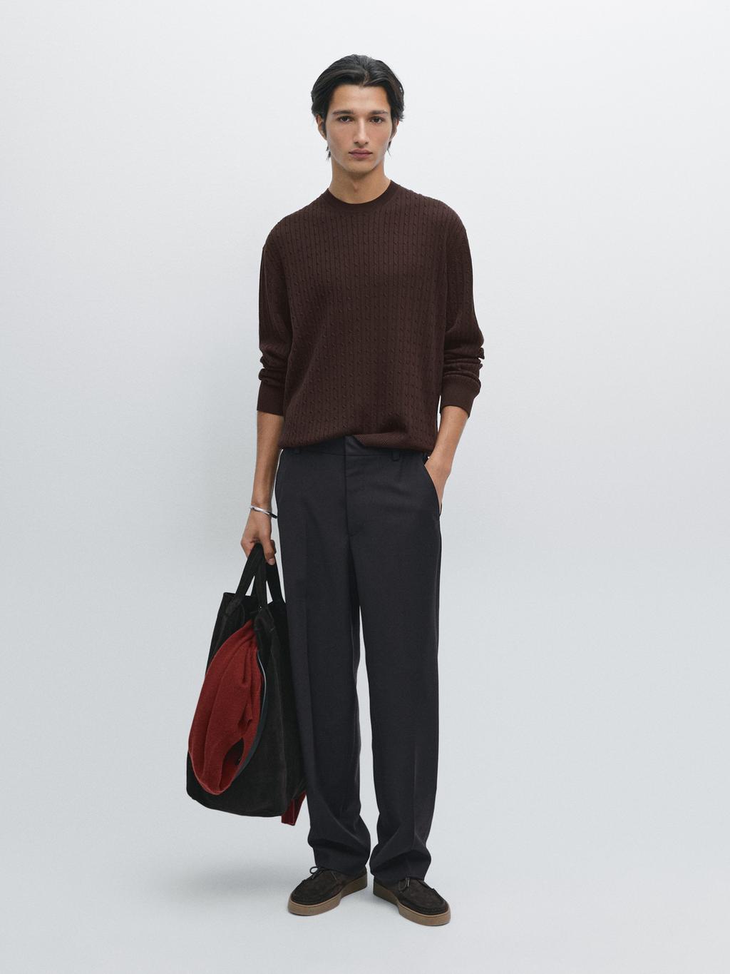 Cotton blend cable-knit sweater