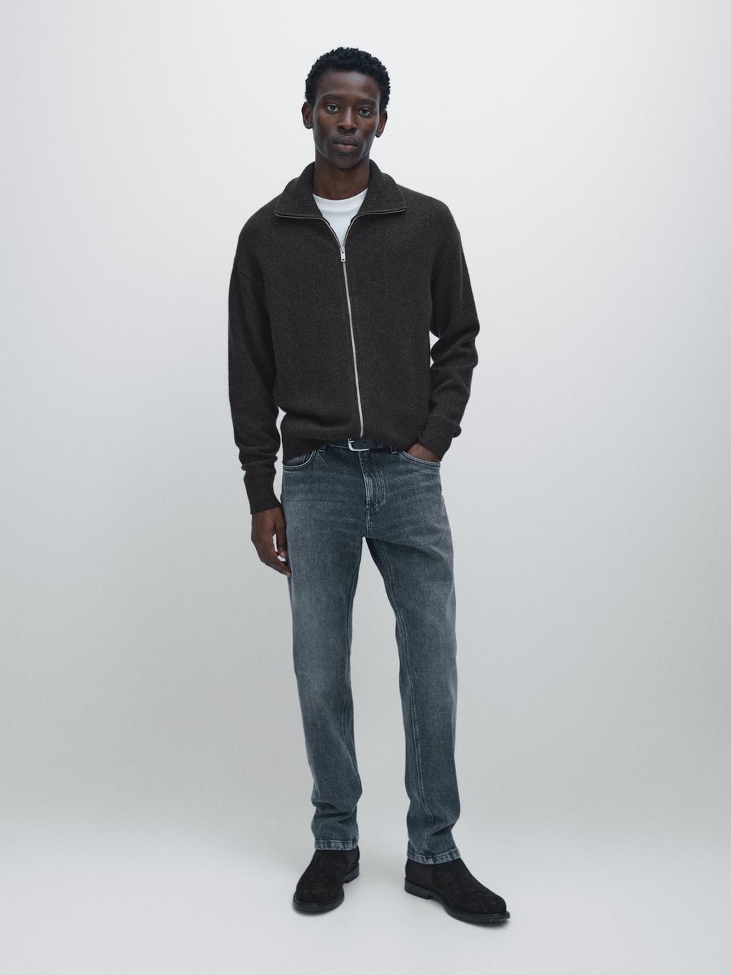 Wool blend high neck knit cardigan