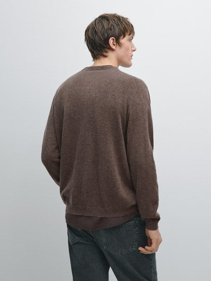 Wool blend knit V-neck sweater