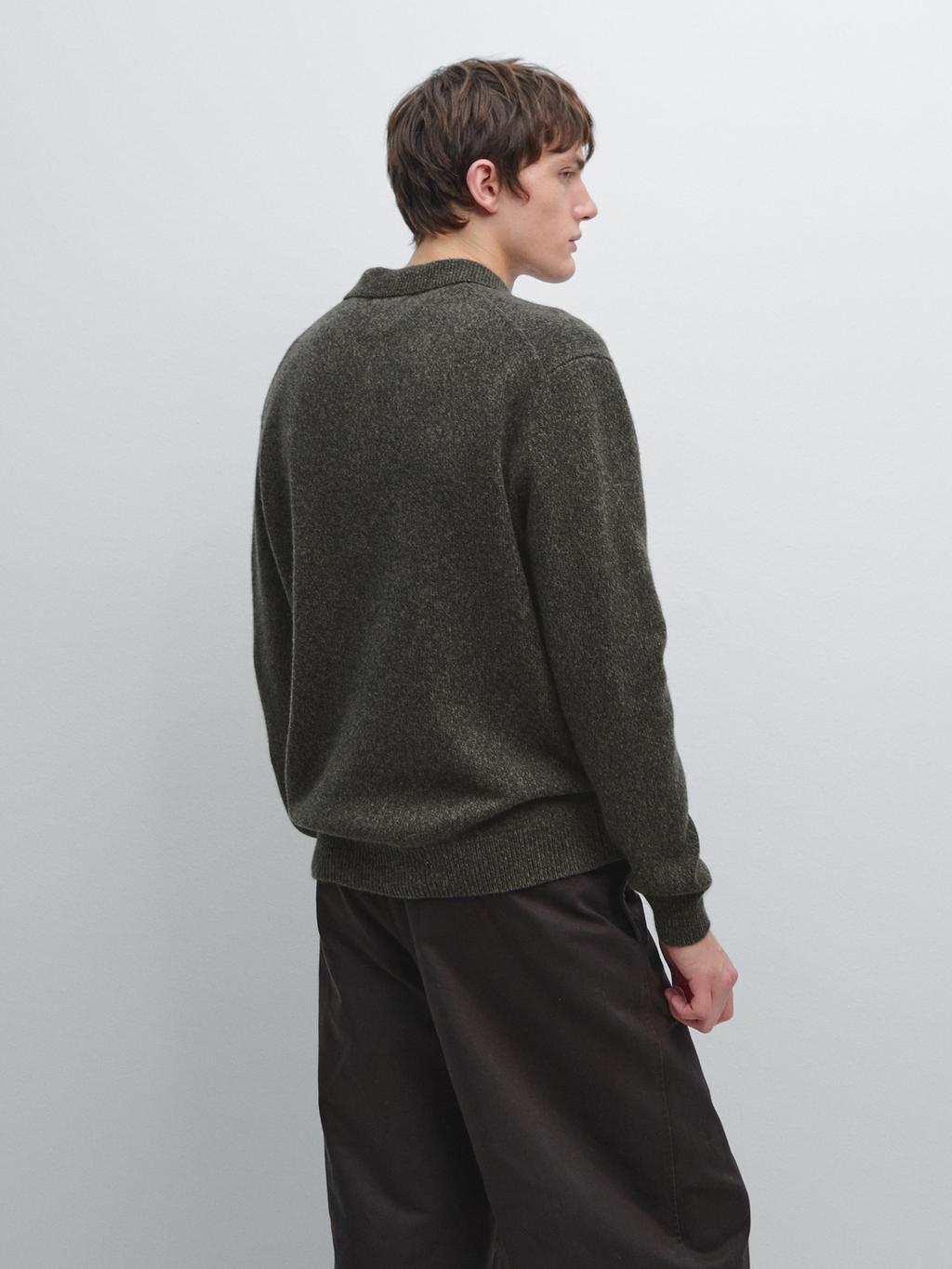 Flecked V-neck knit polo sweater