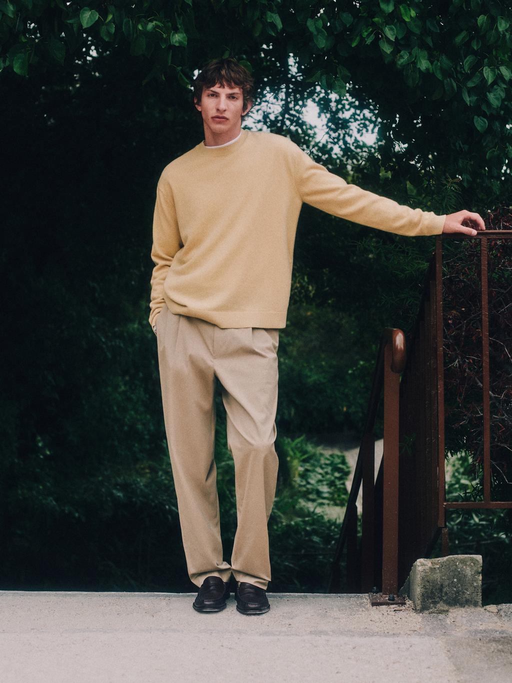 Wool blend crew neck knit sweater