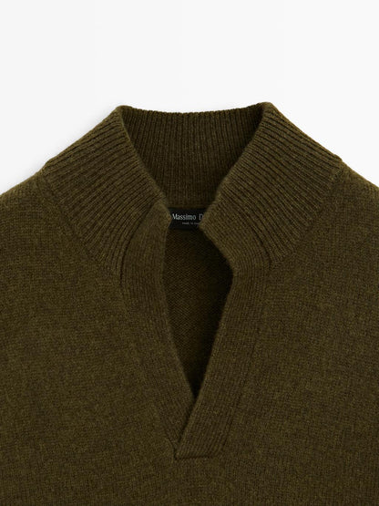 Mock neck knit sweater with V-neck