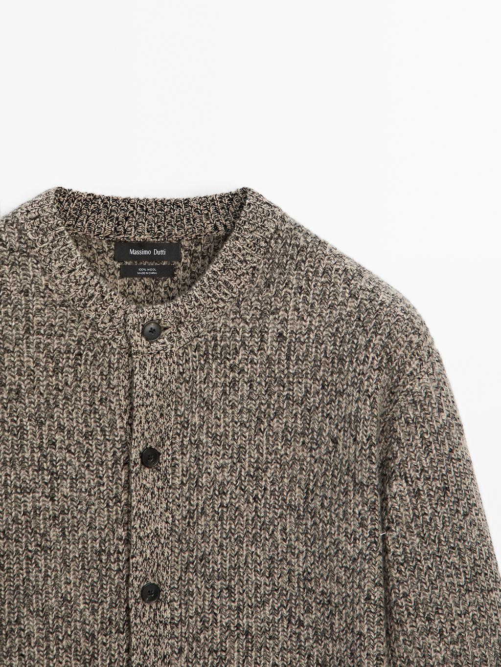 100% wool flecked knit cardigan