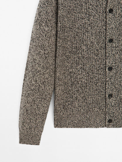 100% wool flecked knit cardigan